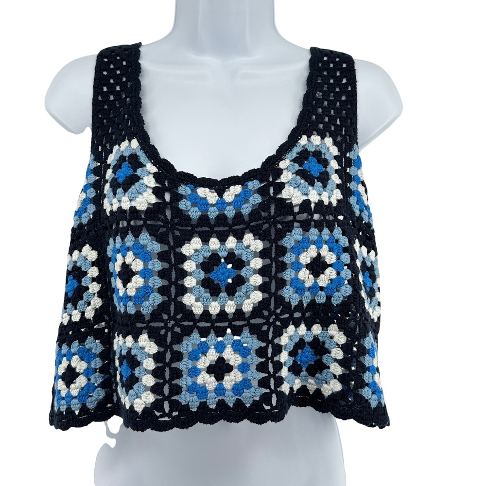 Sincerely Jules Y2K Crochet Granny Square Tank Top Layering Boho Cottage Women L